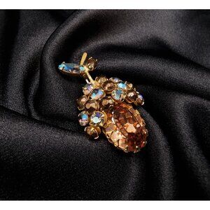 Vintage Schreiner Unsigned Acorn Gold-Tone Rhinestone